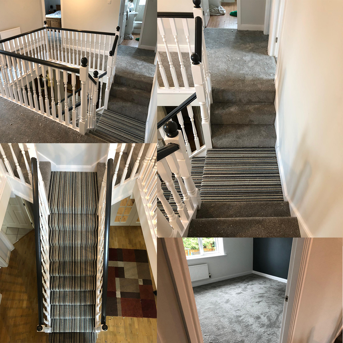 Stairs and Landing in a Loop Pile Stripe. Landing and stairs in a contrasting Luxury Pile